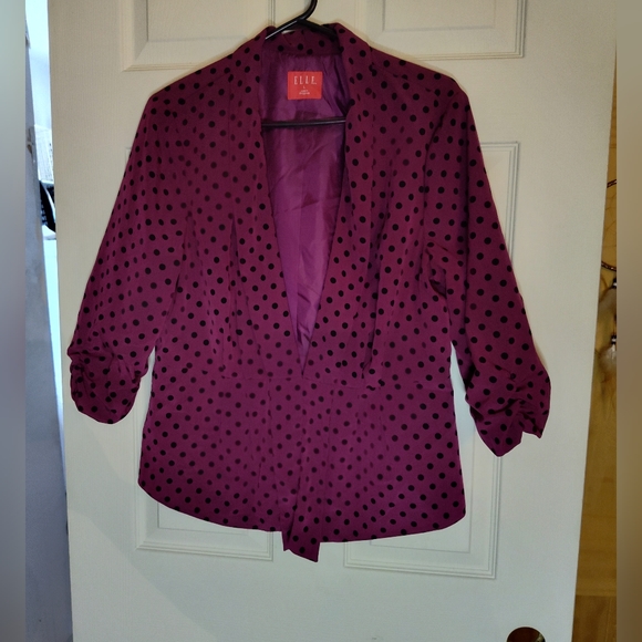 Elle Sweaters - Elle Women's Dark Pink & Black Polka Dot Open Blazer Jacket